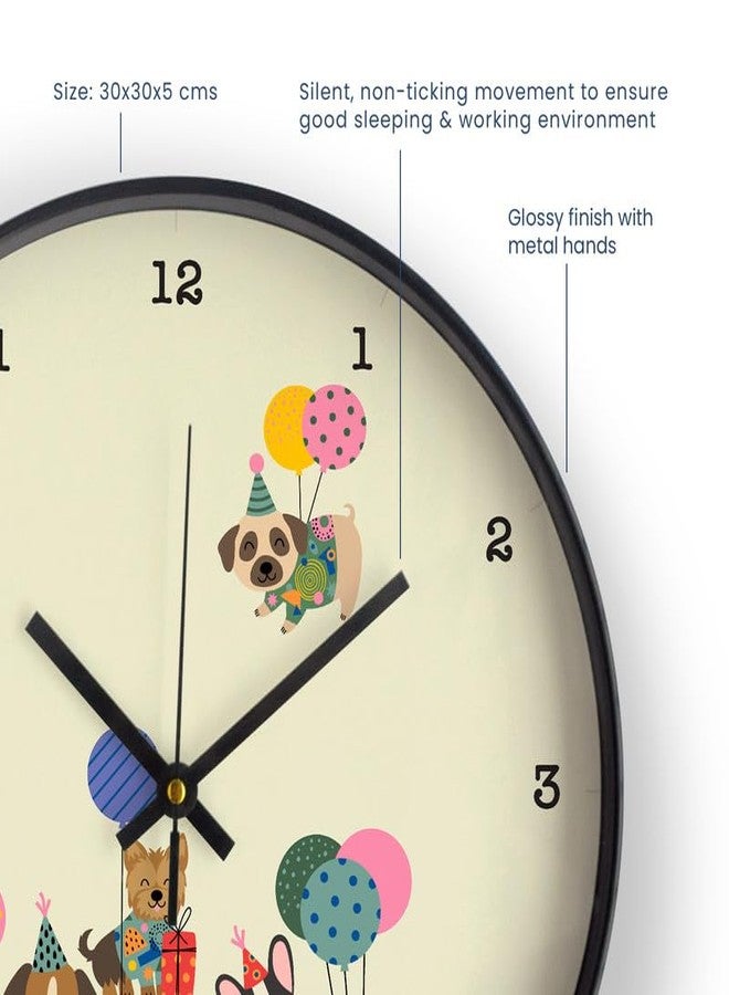 Zooboo Printed Wall Clock for Kids, Decorative, Child Themed Wall Clock for Office, Home, Bedroom, or Gifting Purpose Theme - Paw Party Black - Image 4